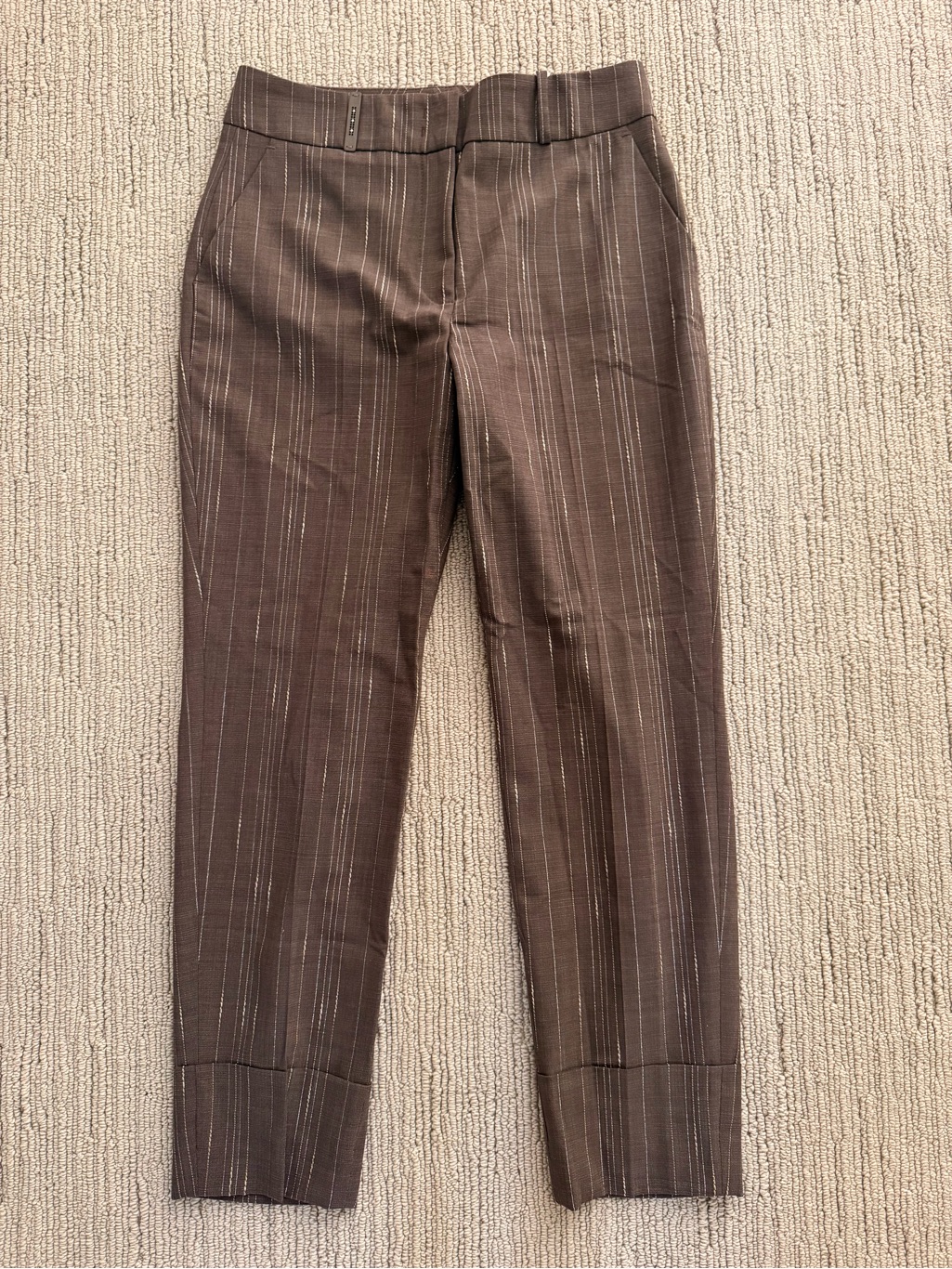 Peserico Chic Cocoa Metallic Pinstripe Cuffed Crop Trouser Pants 42/4/6 Nwt $782